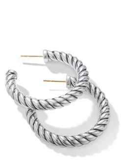 Sculpted Cable Hoop Earrings In Sterling Silver