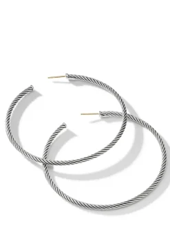 Sculpted Cable Hoop Earrings In Sterling Silver