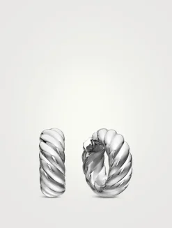 Sculpted Cable Hoop Earrings In Sterling Silver, 25mm