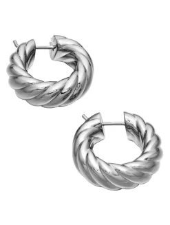 Sculpted Cable Hoop Earrings In Sterling Silver, 25mm