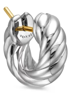 Sculpted Cable Hoop Earrings In Sterling Silver, 14.4mm