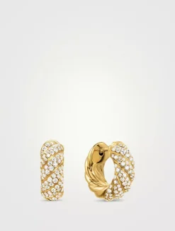 Sculpted Cable Hoop Earrings In 18k Yellow Gold With Diamonds, 14.4mm