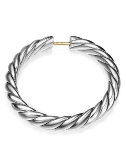 Sculpted Cable Hoop Earrings In Sterling Silver, 38mm