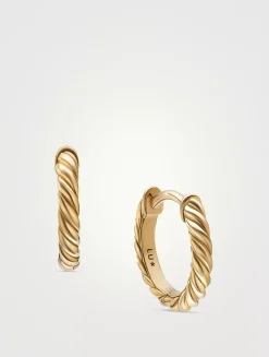 Sculpted Cable Huggie Hoop Earrings In 18k Yellow Gold, 10.7mm