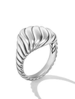 Sculpted Cable Pinky Ring In Sterling Silver