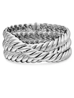 Sculpted Cable Triple Wrap Bracelet In Sterling Silver, 8.5mm
