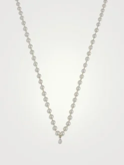 Sea Of Beauty 14K Gold Diamond Pear And Floating Pearl Necklace