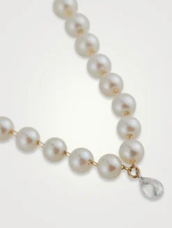 Sea Of Beauty 14K Gold Diamond Pear And Floating Pearl Necklace