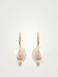 Sea Of Beauty 14K Gold Drop Earrings With Pearl And Diamond