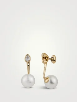 Sea Of Beauty 14K Gold Pearl And Diamond Ear Jacket Earrings