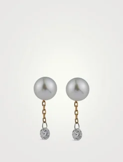 Sea Of Beauty Pearl Chain Stud Earrings With Diamonds