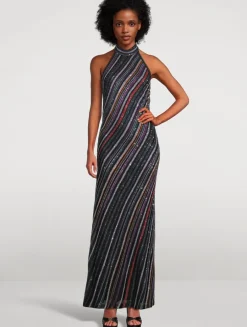 Sequin-Embellished Halter Gown