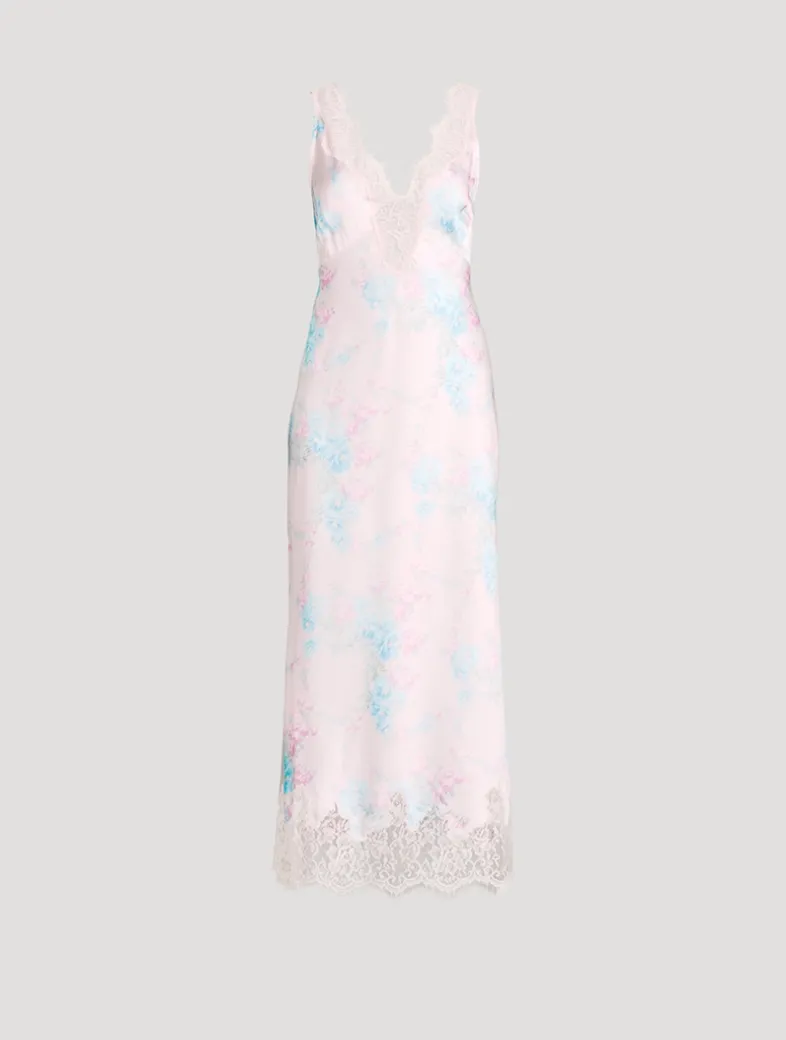 Serene Satin Slip Dress In Floral Print