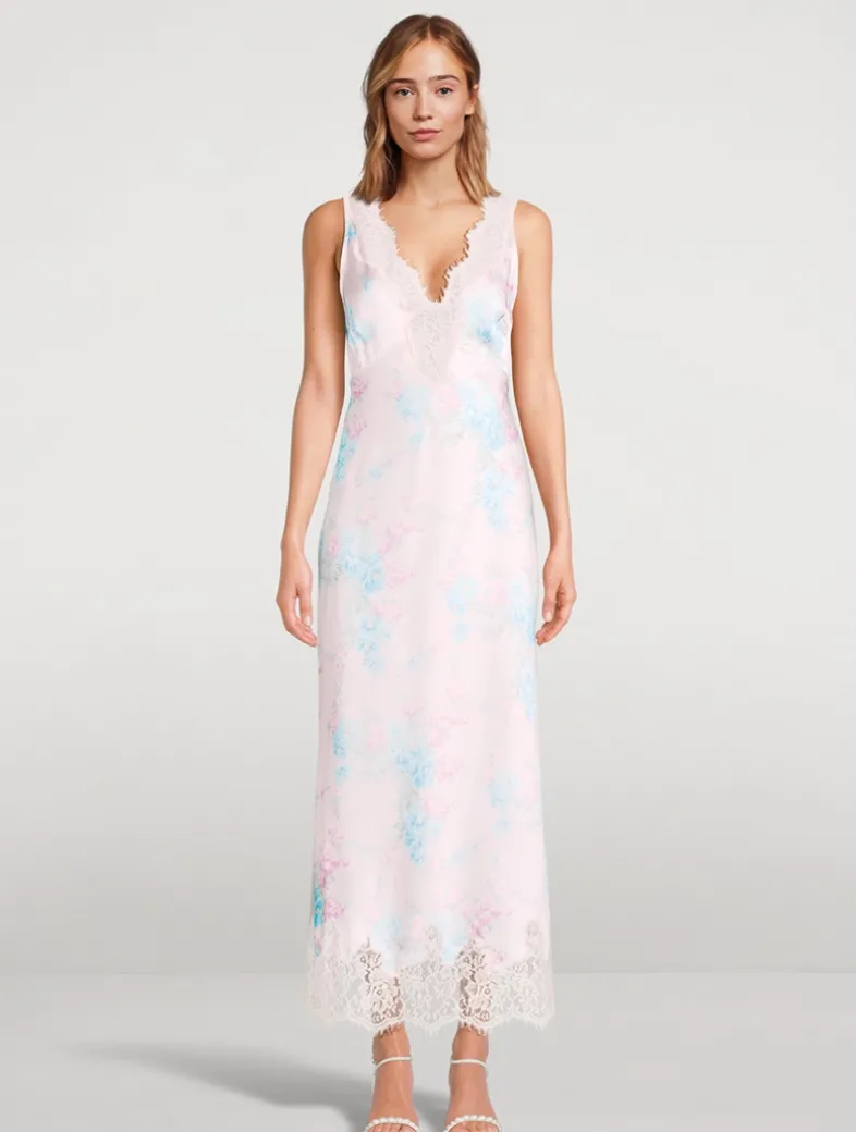Serene Satin Slip Dress In Floral Print