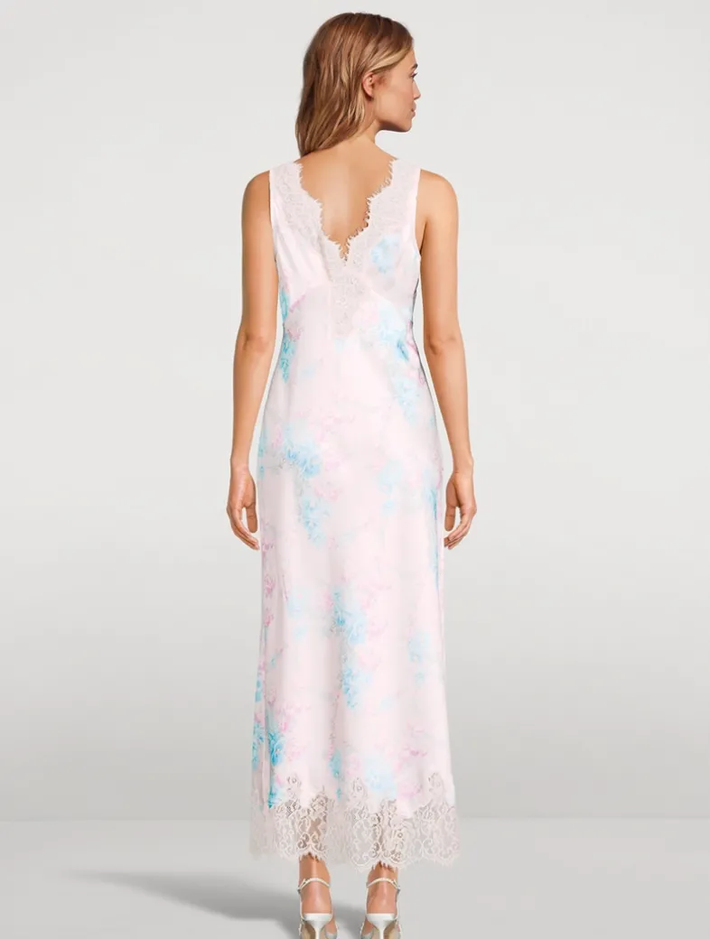 Serene Satin Slip Dress In Floral Print