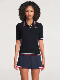 Serif Logo Cable-Knit Polo Shirt