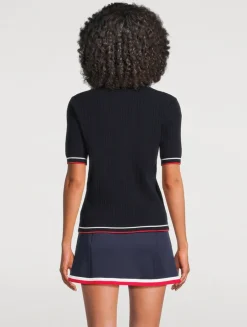 Serif Logo Cable-Knit Polo Shirt