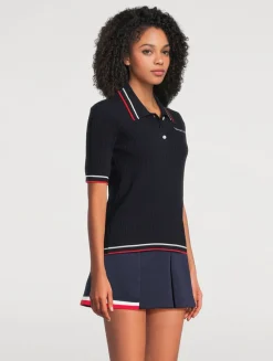 Serif Logo Cable-Knit Polo Shirt
