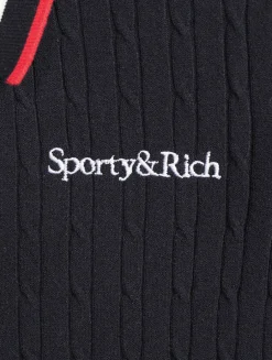 Serif Logo Cable-Knit Polo Shirt