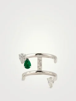 Serti Sur Vide White Gold Ring With Emerald And Diamonds