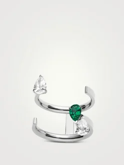 Serti Sur Vide White Gold Ring With Emerald And Diamonds