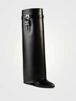 Shark Lock Leather Knee-High Boots