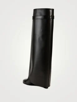 Shark Lock Leather Knee-High Boots