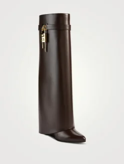 Shark Lock Leather Knee-High Boots