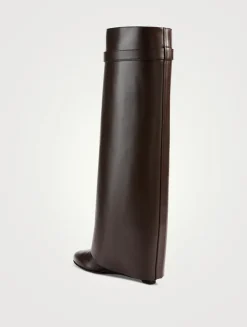 Shark Lock Leather Knee-High Boots