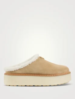 Shearling-Lined Suede Platform Mules