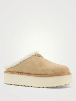 Shearling-Lined Suede Platform Mules