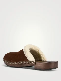 Shearling-Trimmed Suede Clogs
