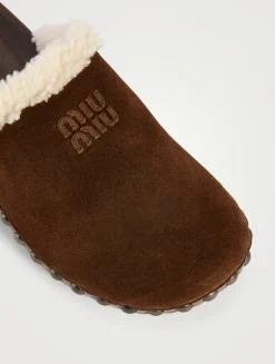 Shearling-Trimmed Suede Clogs