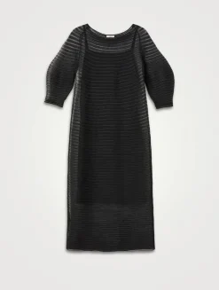 Sheer Pleat Silk Crêpe Knit Dress
