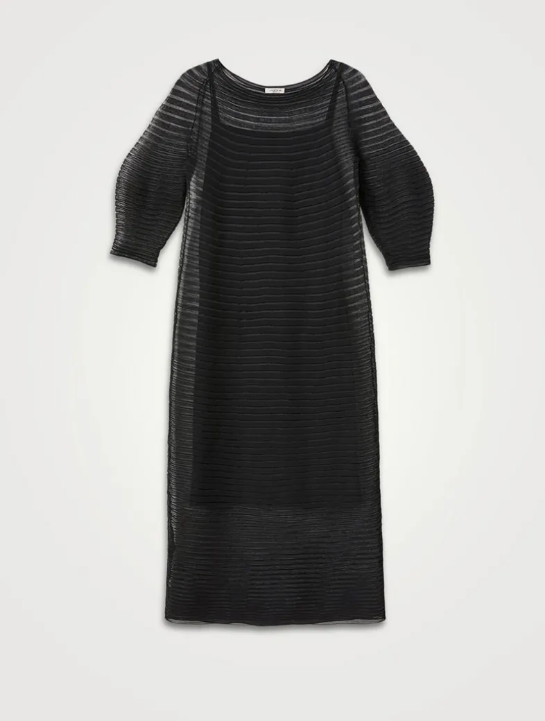 Sheer Pleat Silk Crêpe Knit Dress