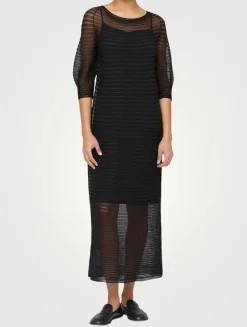 Sheer Pleat Silk Crêpe Knit Dress