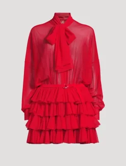 Sheer Ruffled Shirt Dress