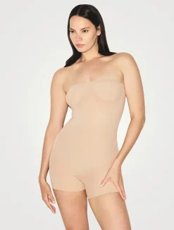 Sheer Seamless Strapless Shortie Bodysuit