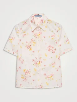 Short-sleeved Floral Print Poplin Shirt