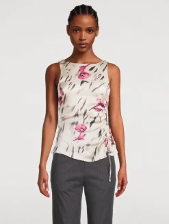 Side-Tie Satin Blouse In Floral Print