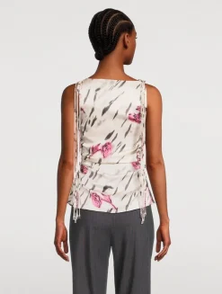 Side-Tie Satin Blouse In Floral Print