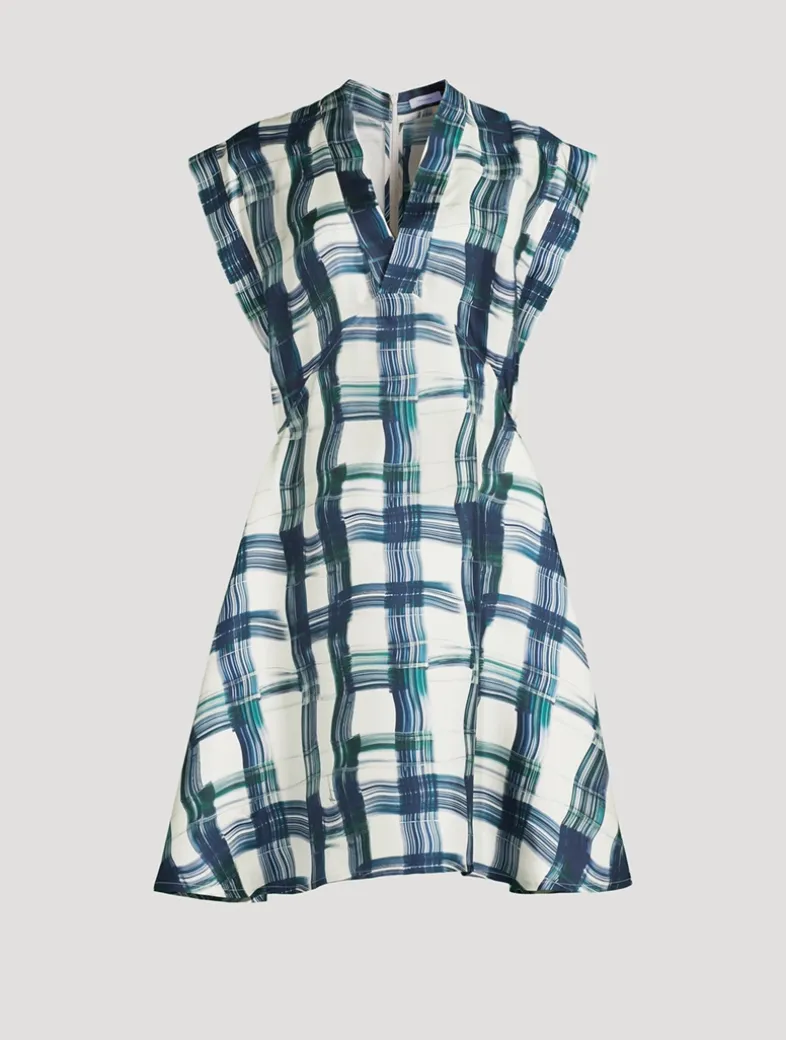 Silk Dress In Stylized Tartan Print