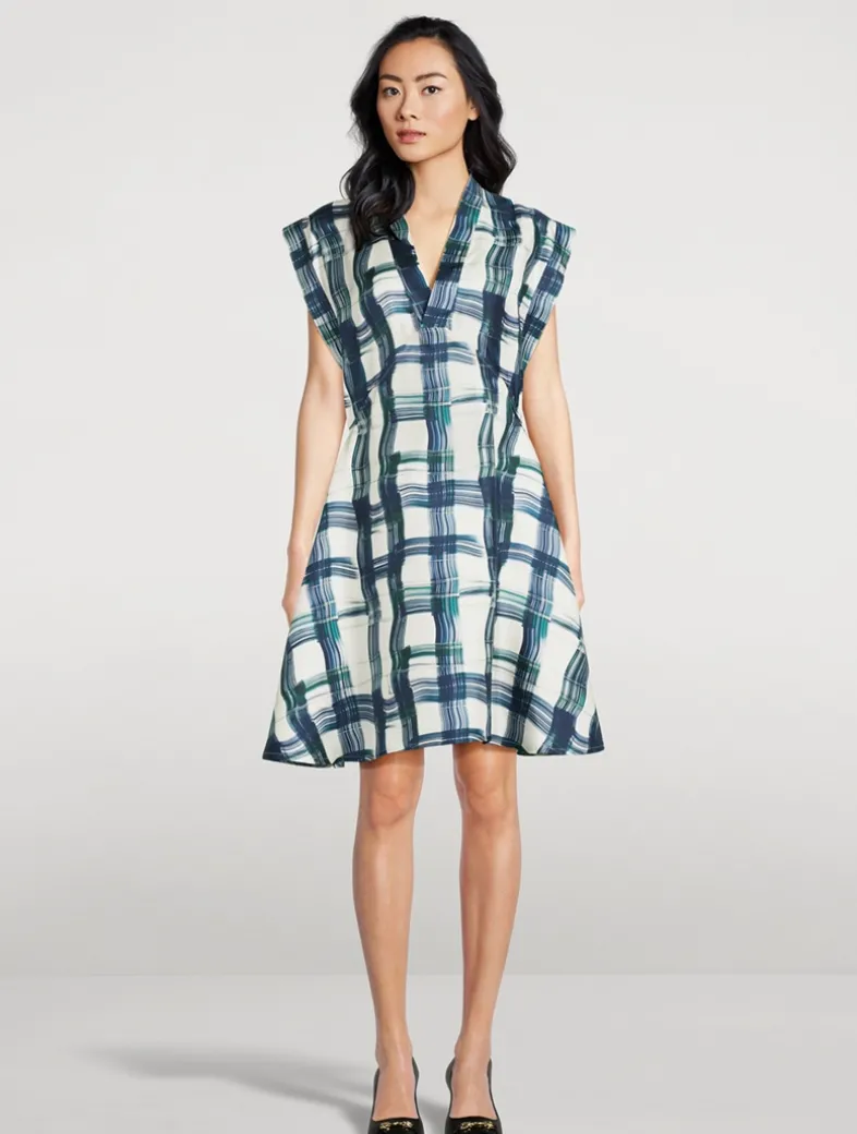 Silk Dress In Stylized Tartan Print