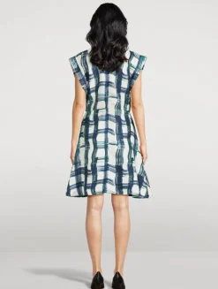 Silk Dress In Stylized Tartan Print