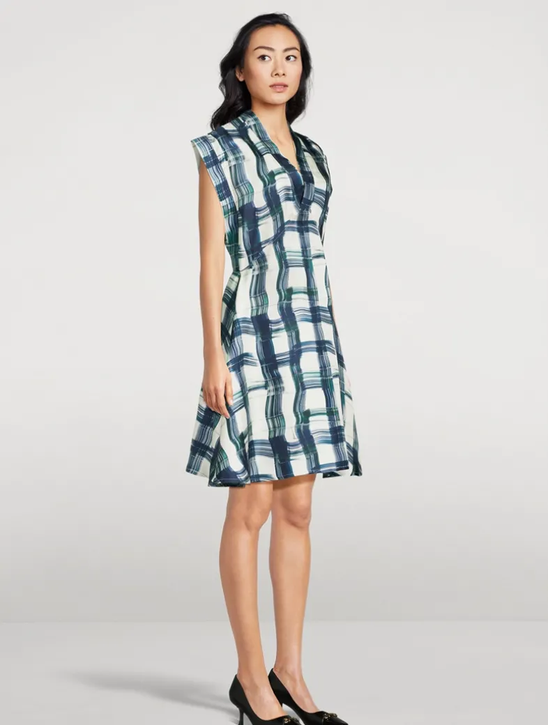 Silk Dress In Stylized Tartan Print