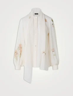 Silk Georgette Tie-Neck Blouse In Floral Print