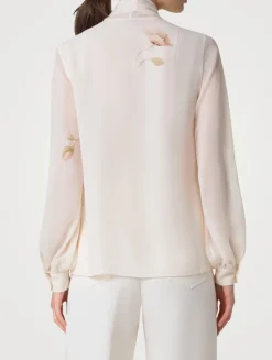 Silk Georgette Tie-Neck Blouse In Floral Print