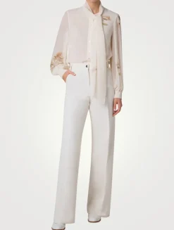 Silk Georgette Tie-Neck Blouse In Floral Print