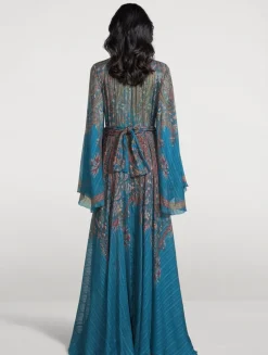 Silk Gown In Floral Paisley Print