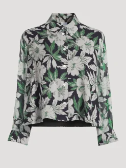 Silk Long-Sleeve Shirt In Hibiscus Floral Print